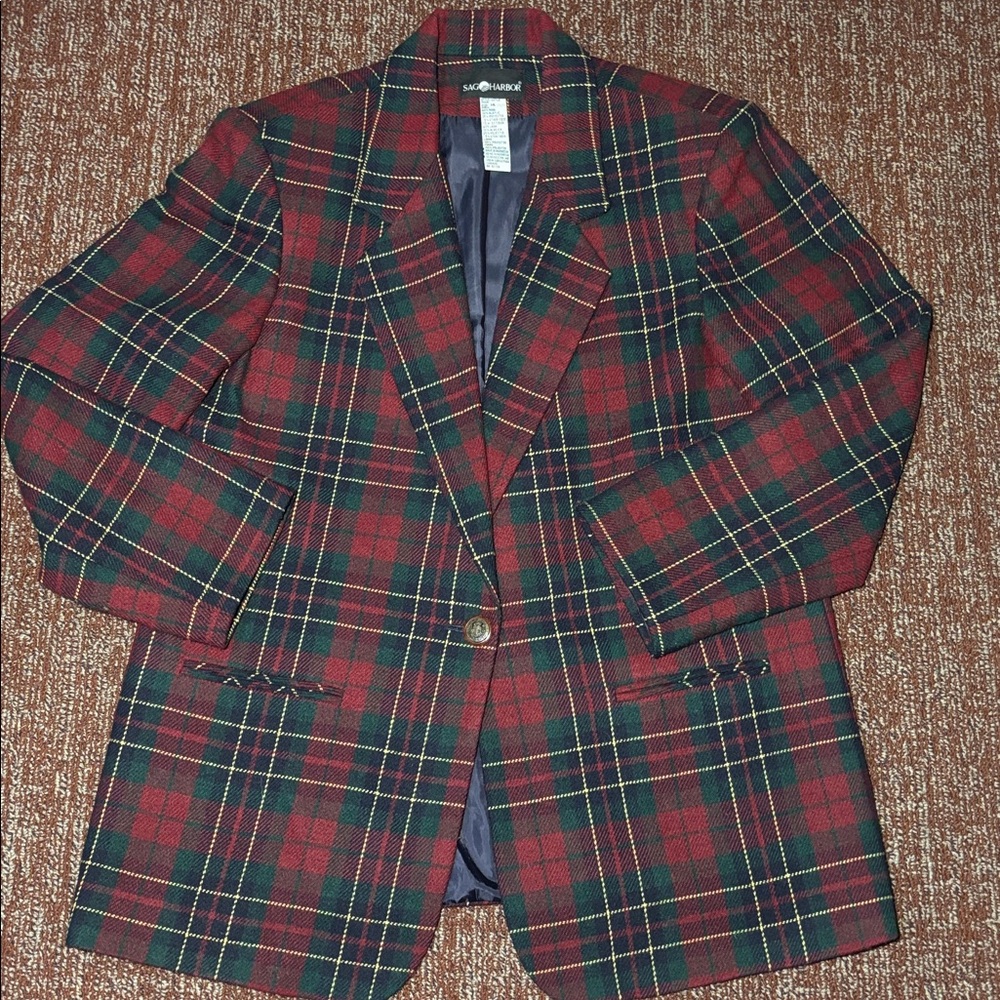 Sag Harbor Red and Green Plaid Blazer classic tartan plaid oversize baggy boxy